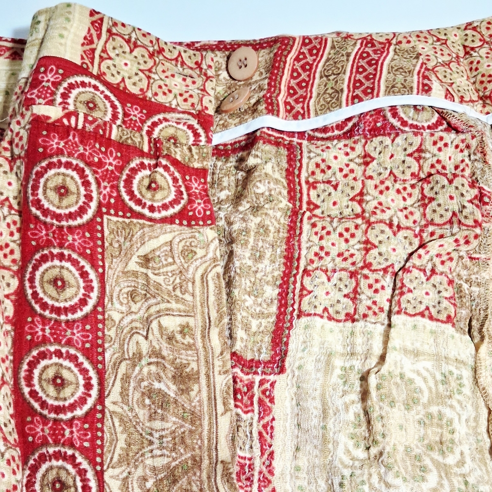 Kate Hill Red and Brown Patchwork Skirt Patterned Size 12 Silk And‎ Linen Blend - Picture 5 of 11